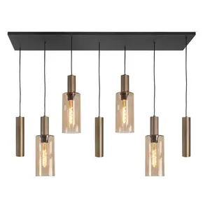 Hanglamp Perugia Black Bronze Amber 4+3 lichts L 130cm