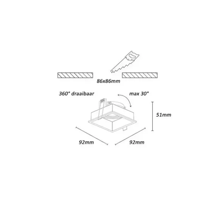 Artdelight Inbouwspot Rex Vierkant Wit  GU10 Verdiept Kantelbaar - Copy
