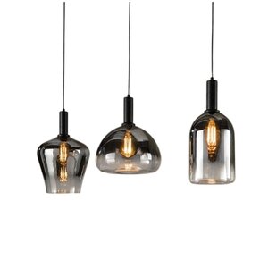 Hanglamp Zenith Mix Zwart - Smoke Glas 3 Lichts