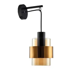 Wandlamp  Chiasso Zwart Goud & Amber Glas 1 Lichts