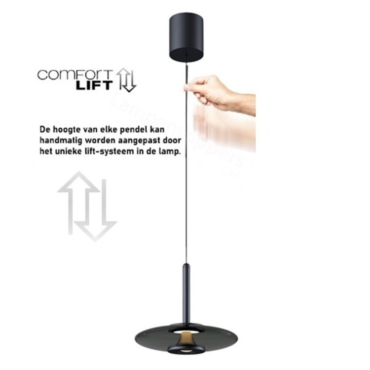 Artdelight Hanglamp Madison Zwart - Smoke Ø 22cm  Incl. Easy-lift