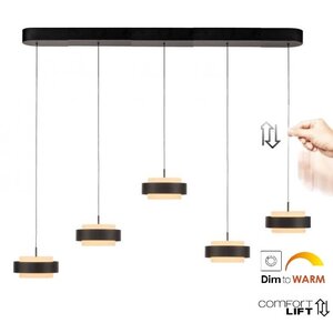 Hanglamp Puleggia Zwart incl. Comfortlift 5 Lichts L 120cm