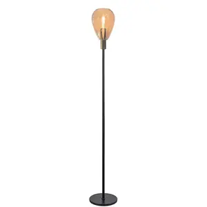 Vloerlamp Dorato Zwart Goud Glas Amber 170cm