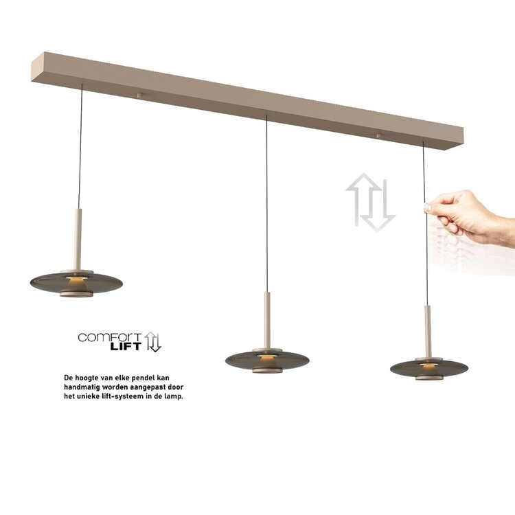 Artdelight Hanglamp Madison3 Champagne - Koffie Led  Incl. Comfort-Lift