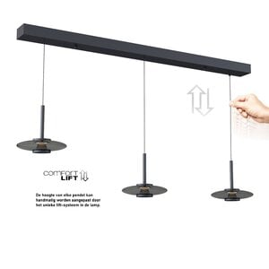 Hanglamp Madison3 Zwart - Smoke Incl. Comfort-Lift