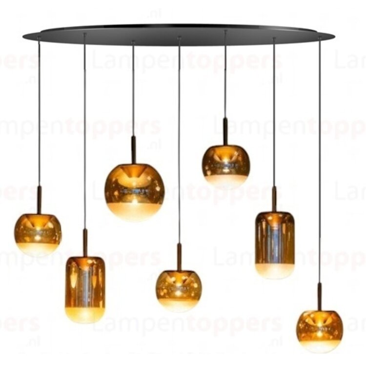 ETH Hanglamp Yvonne 7 Lichts Dimbaar 7x6.5W 138 x 57cm Zwart - Amber glas