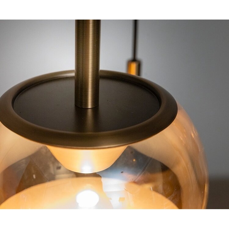 ETH Hanglamp Yvonne 7 Lichts Dimbaar 7x6.5W 138 x 57cm Zwart - Amber glas