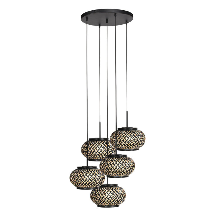 Steinhauer Videlamp Nox Light Zwart - Bamboe 5 Lichts