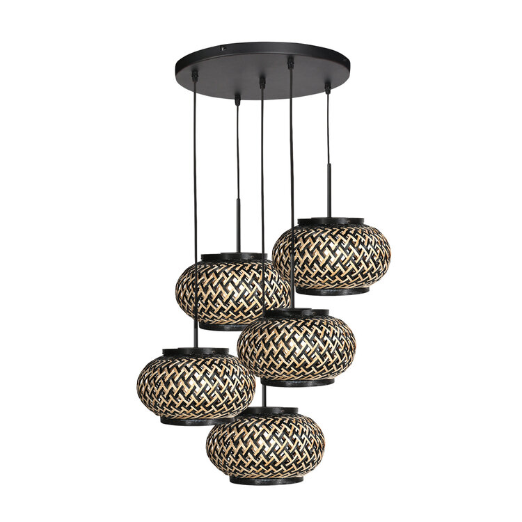 Steinhauer Videlamp Nox Light Zwart - Bamboe 5 Lichts