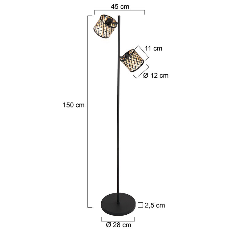 Mexlight  Vloerlamp Sumba Zwart - Bamboe 2 lichts
