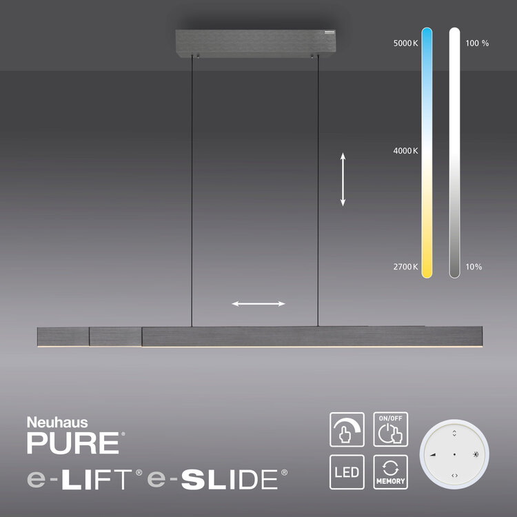 Hanglamp PURE MOTO-RISE e-Slide & e-Lift  Grey LED incl. Remote