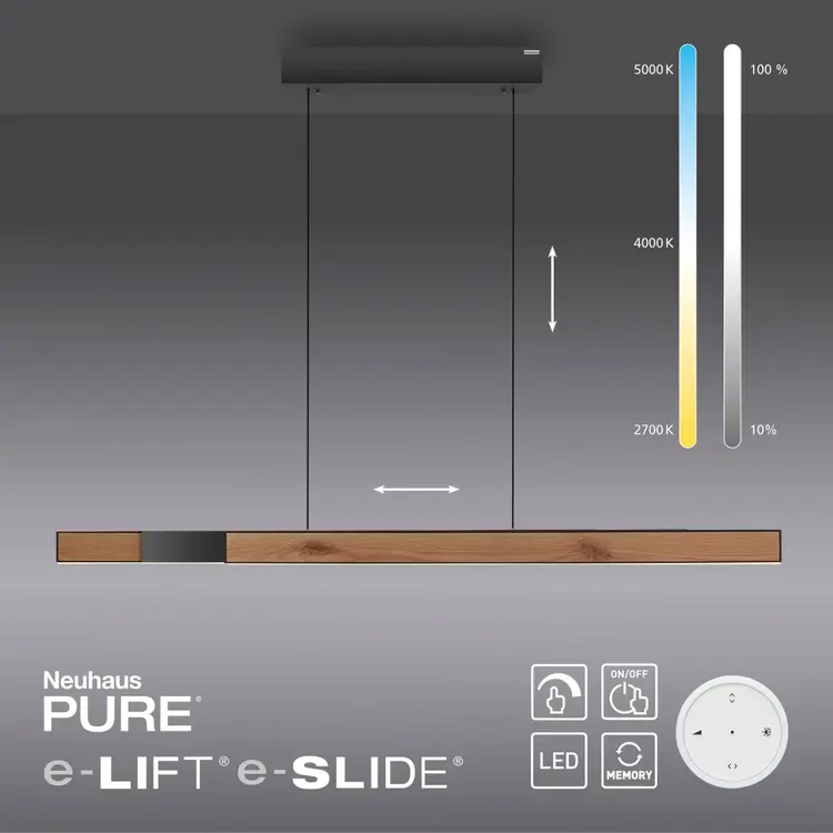 Hanglamp PURE MOTO-RISE e-Slide & e-Lift Black Wood incl. Remote