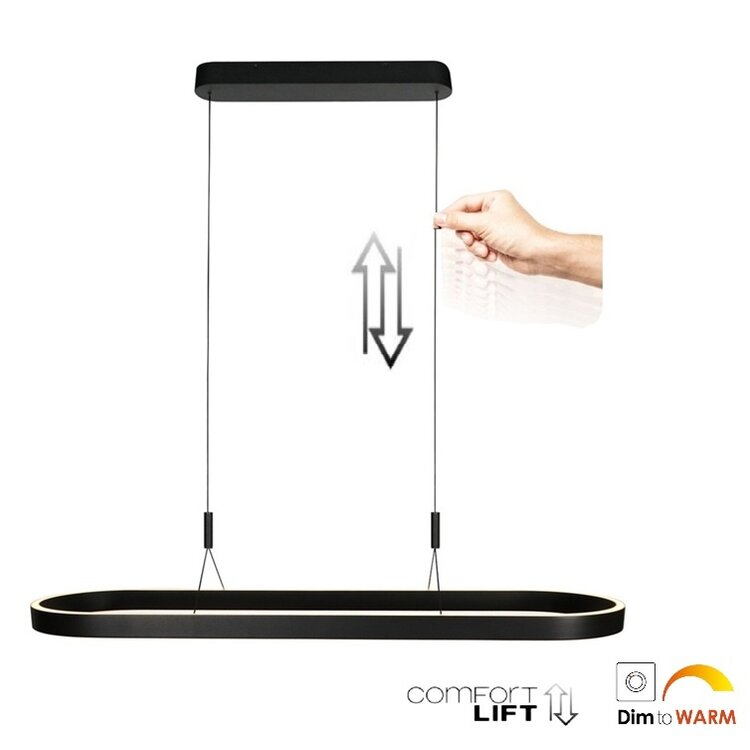 Hanglamp Mykty Ovaal Zwart Incl. Comfortlift L 120cm 4205ZW