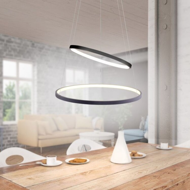Hanglamp Circle Mat Zwart Led incl. Dimmer 50cm Ø