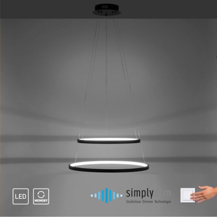Hanglamp Circle Mat Zwart Led incl. Dimmer 50cm Ø