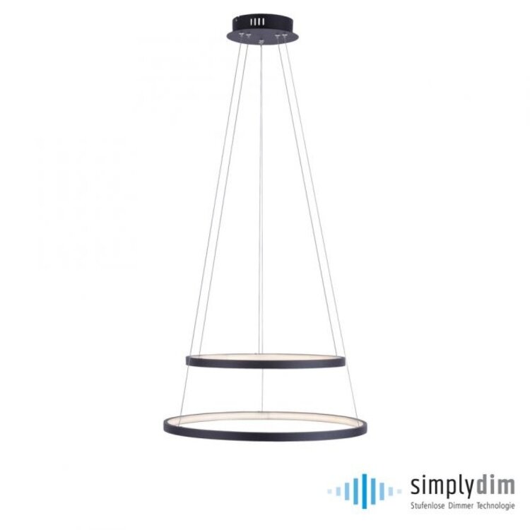 Hanglamp Circle Mat Zwart Led incl. Dimmer 50cm Ø