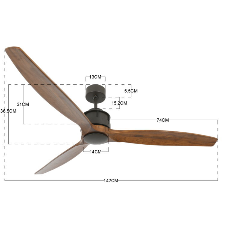 Plafondventilator Akmani Brons - Walnoot  Ø 142cm