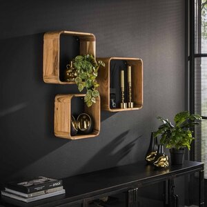Wandschap Box Massief Acacia Hout 3 Stuks