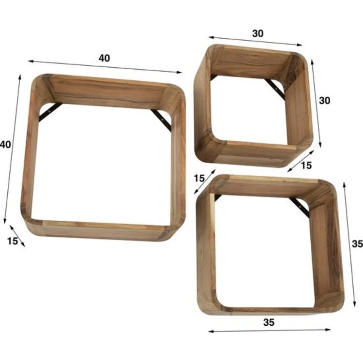 Wandschap Box Massief Acacia Hout 3 Stuks