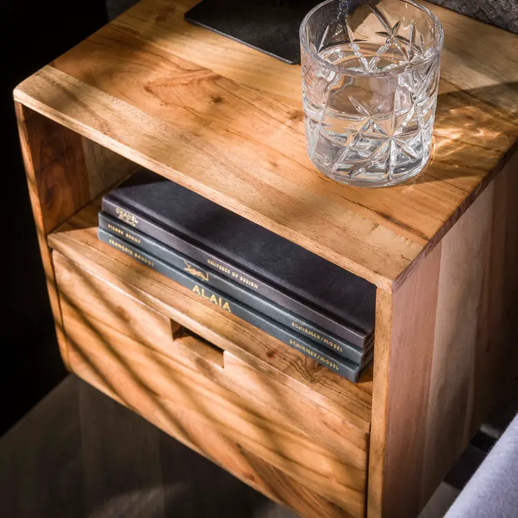 Nachtkastje Flat XS Zwevend Massief Acacia 1 Lade 2 Stuks