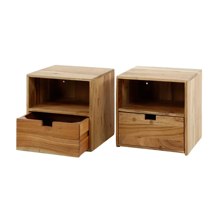 Nachtkastje Flat XS Zwevend Massief Acacia 1 Lade 2 Stuks