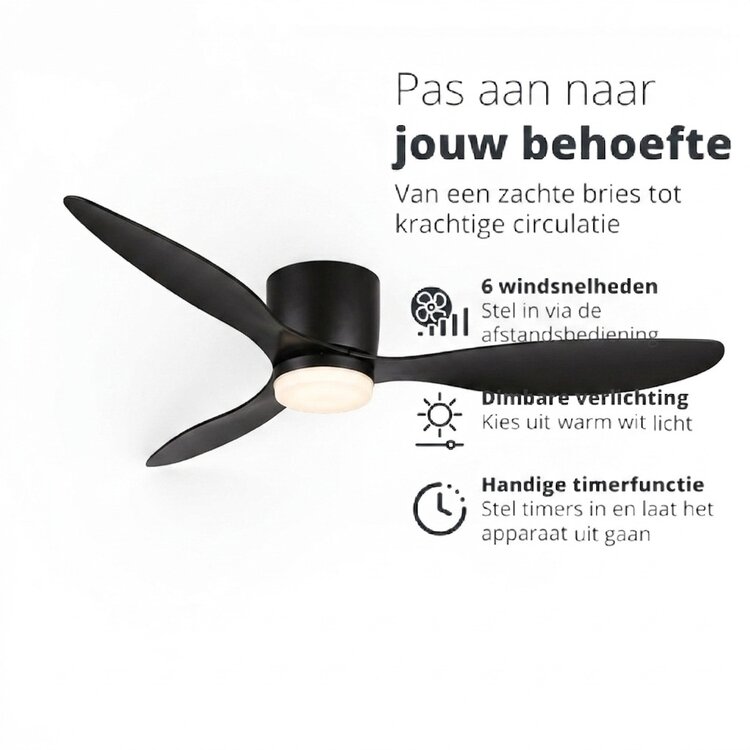 Freelight Plafondventilator Brezza Zwart incl. Led  132cm