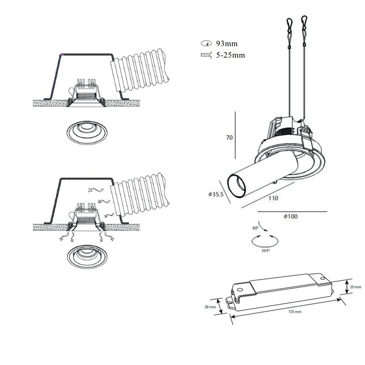 Ventilatie Inbouwspot Koker Noa Wit 7.5 Watt  IP20 incl. Driver