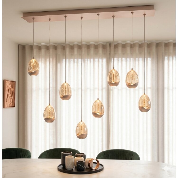 Highlight Hanglamp Champagne Egg 8 Lichts Balk