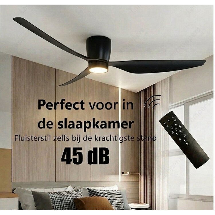 Freelight Plafondventilator Arioso Eco Zwart Incl. 16W Led & 6 Speed - Afstandsbediening - Ø 127cm