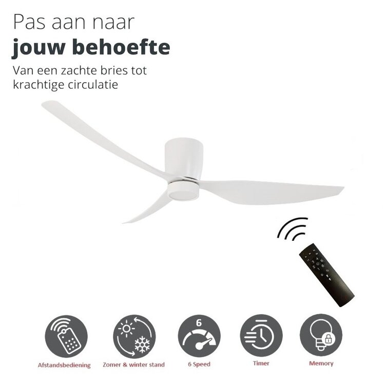 Plafondventilator Arioso Eco Wit Incl. 16W Led & 6 Speed Afstandsbediening Ø 127cm