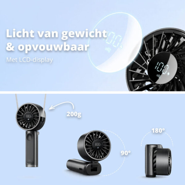 Handventilator - Draagbare Ventilator - Mini Fan Oplaadbaar - Kleine Portable Ventilator met USB - Draadloze Tafelventilator