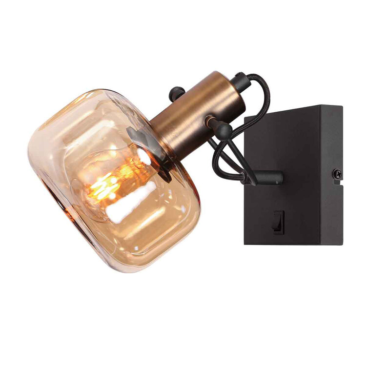 Wandlamp Glaslic Zwart Brons - Amber Glas E27 Fitting 1 Lichts 3864BR