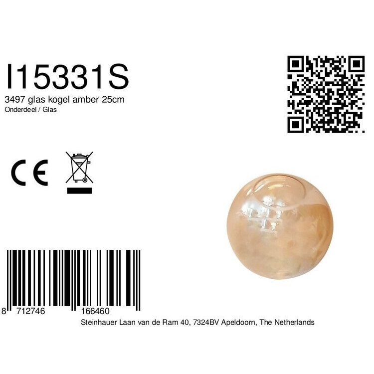 3497 glas kogel amber 25cm
