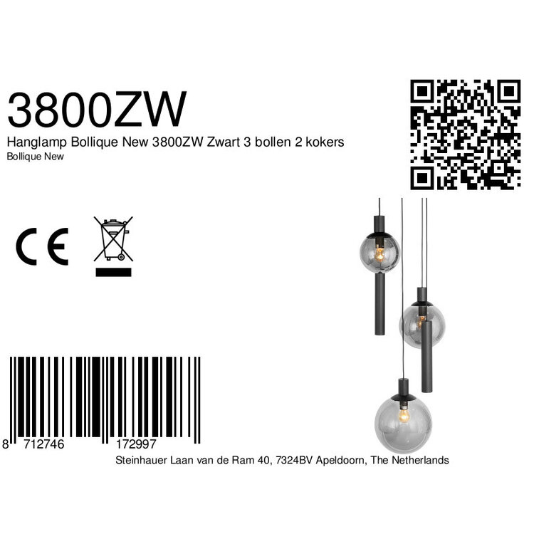 Hanglamp Bollique Zwart 3800ZW