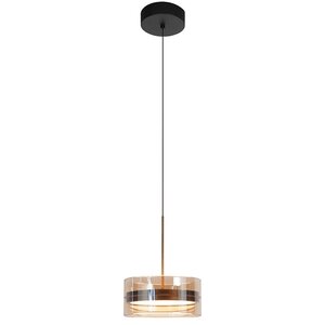 Hanglamp Enzo Zwart & Brons - Amber Glas Ø 20cm