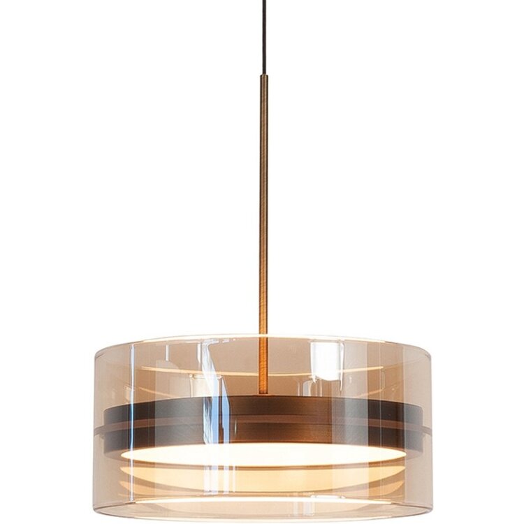 Highlight Hanglamp Enzo Zwart & Brons - Amber Glas Ø 20cm  - 3 Lichts  Balk