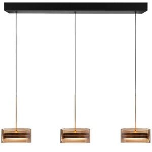 Hanglamp Enzo Zwart & Brons - Amber Glas Ø 20cm  - 3 Lichts  Balk