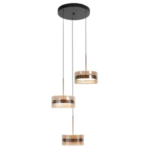 Hanglamp Enzo Zwart & Brons - Amber Glas Ø 20cm  - 3 Lichts