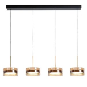 Hanglamp Enzo Zwart & Brons - Amber Glas Ø 20cm  - 4 Lichts  Balk