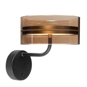 Wandlamp Enzo Zwart & Brons - Amber Glas Ø 20cm