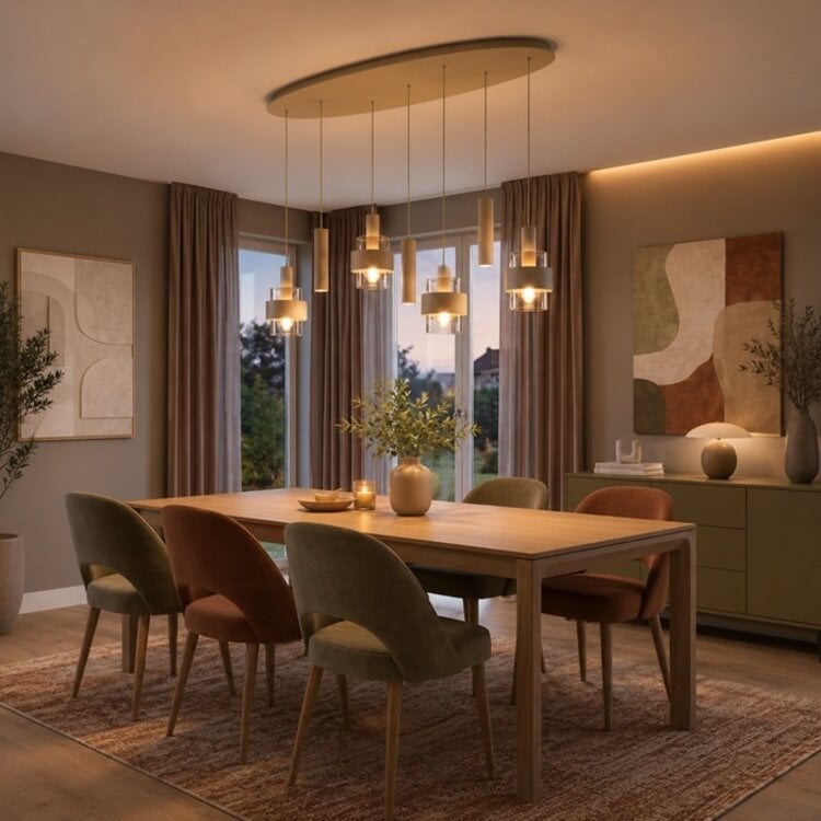 Highlight Hanglamp Marrone Beige/Amber Ovaal 7-lichts