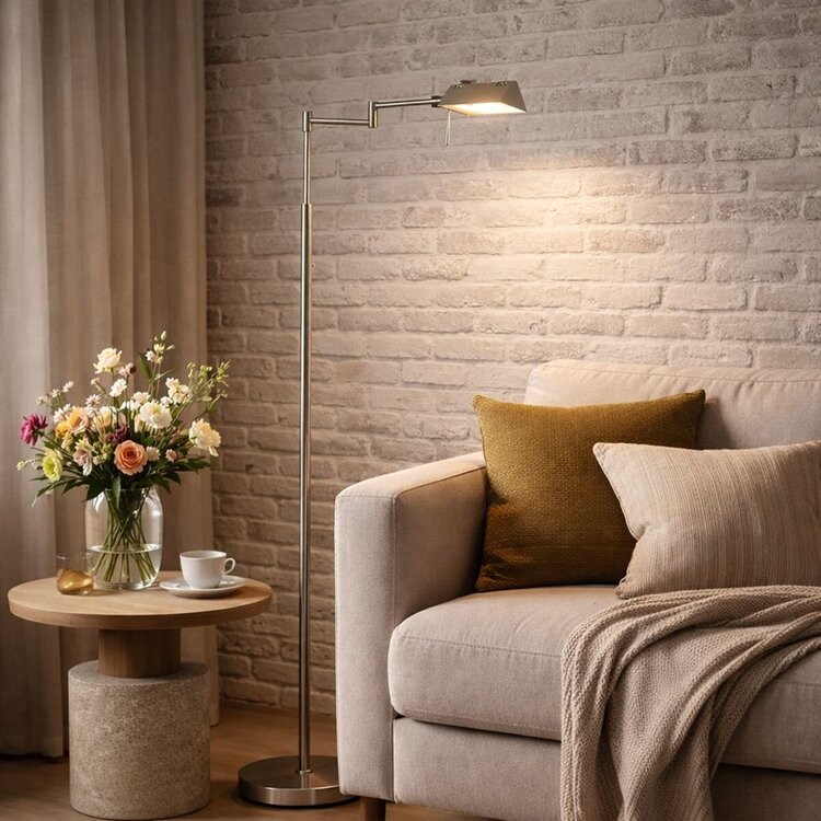 Mexlite Oplaadbare Vloerlamp GlowGo Staal Verstelbaar incl Dimmer 4603ST