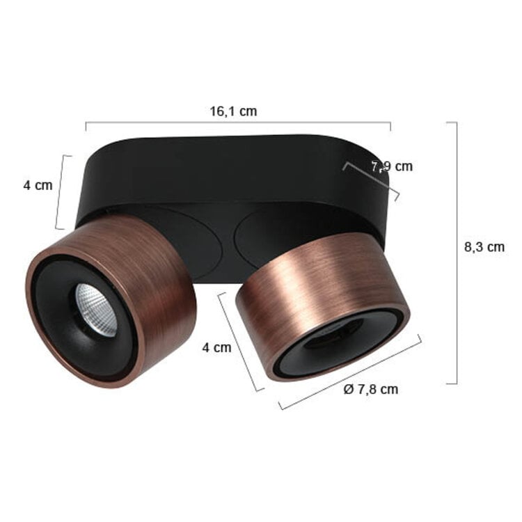 Mexlite Spot Fez Zwart - Brons 2 lichts 8 Watt Dimbaar