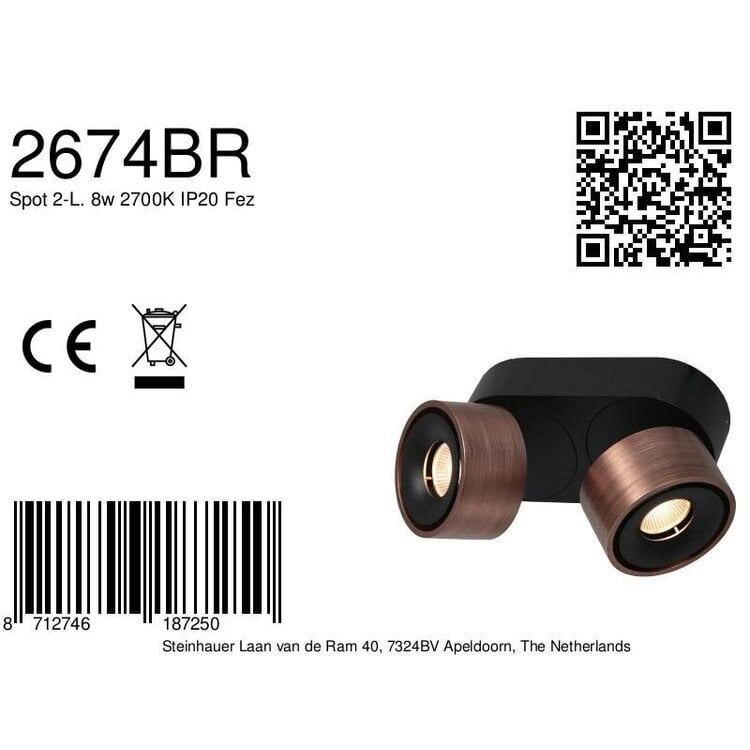 Mexlite Spot Fez Zwart - Brons 2 lichts 8 Watt Dimbaar