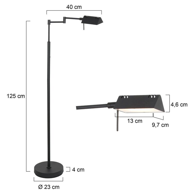 Mexlite Oplaadbare Vloerlamp GlowGo Zwart Verstelbaar incl Accu 4603ZW