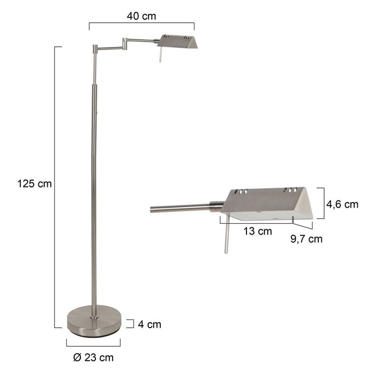 Mexlite Oplaadbare Vloerlamp GlowGo Staal Verstelbaar incl Dimmer 4603ST