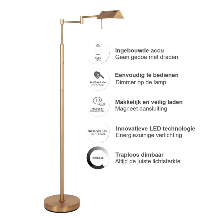 Mexlite Oplaadbare Vloerlamp GlowGo Brons Verstelbaar incl Dimmer 4603BR