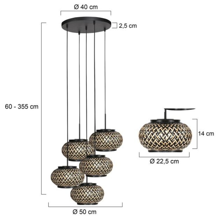 Steinhauer Videlamp Nox Light Zwart - Bamboe 5 Lichts