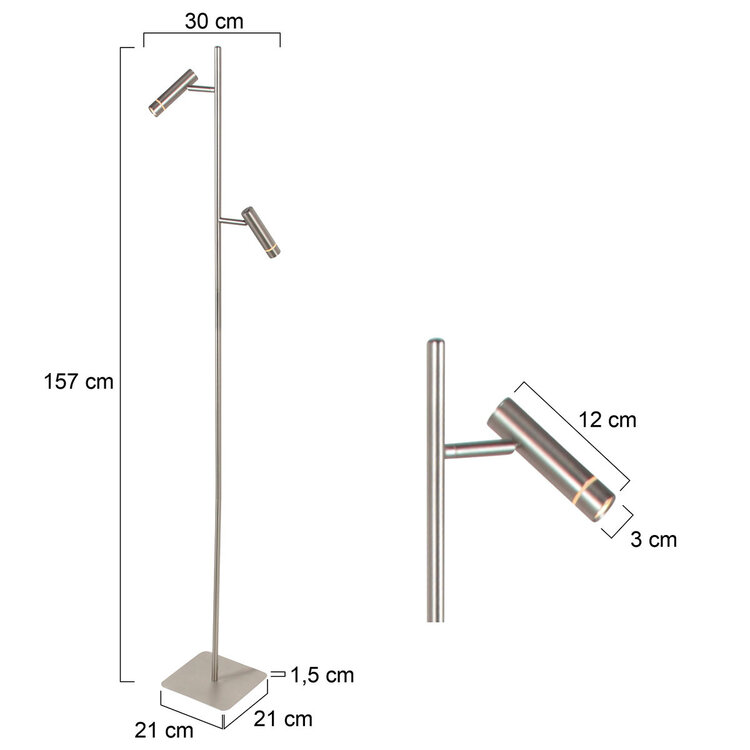 Steinhauer Vloerlamp Volari Staal 5Watt Dim to Warm 2 Lichts 4711ST