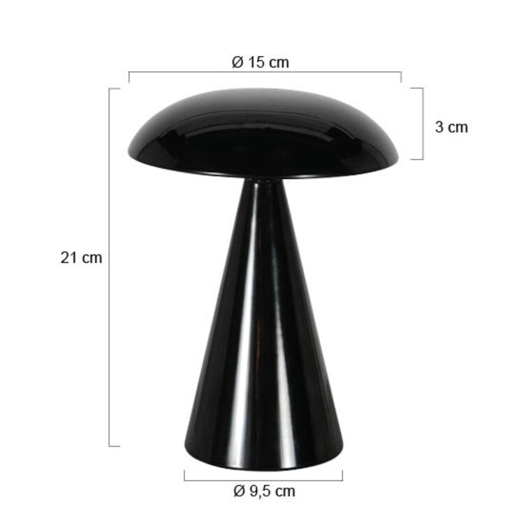 Anne Light Anne Light Oplaadbare Tafellamp Mush Glanzend Zwart 3 Watt Ø 15cm
